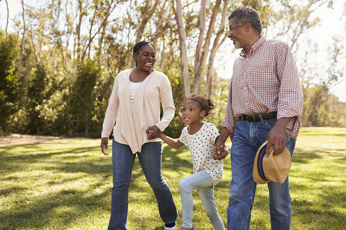 Family walking outside